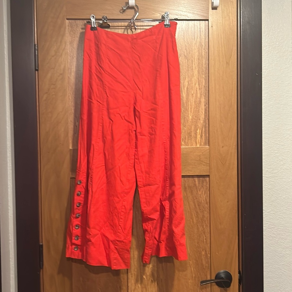 Anthropologie Red Wide Leg Sailer Cropped Pants